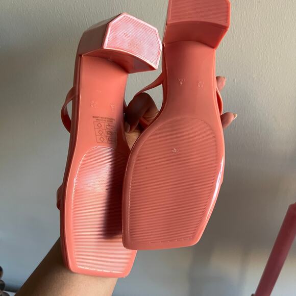 NEW Jeffrey Campbell Jamm Jelly High Heel Slide Sandals Peach Pink 8 - Picture 7 of 8